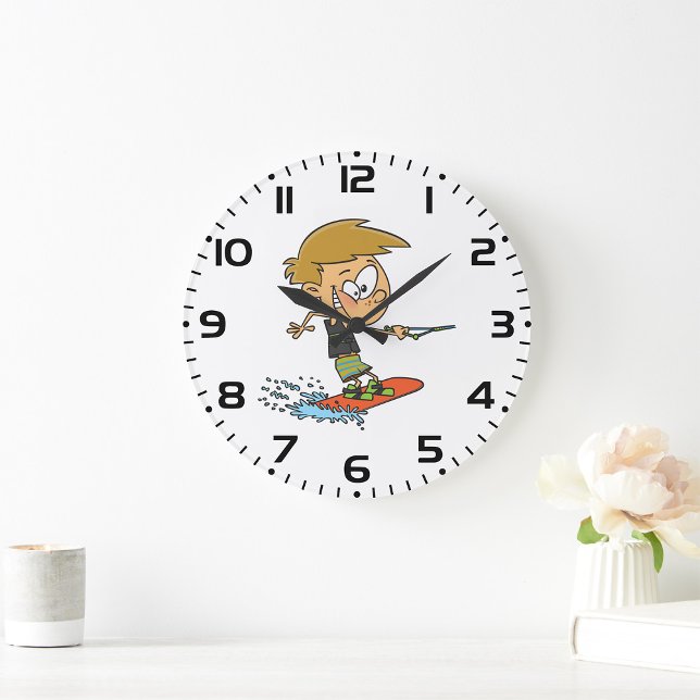 Boy Wakeboarding Fun Summer Water Sports Large Clock (Creator Uploaded)