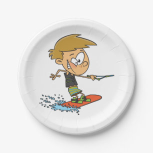 Boy Wakeboarding Fun Summer Water Sports Paper Plate
