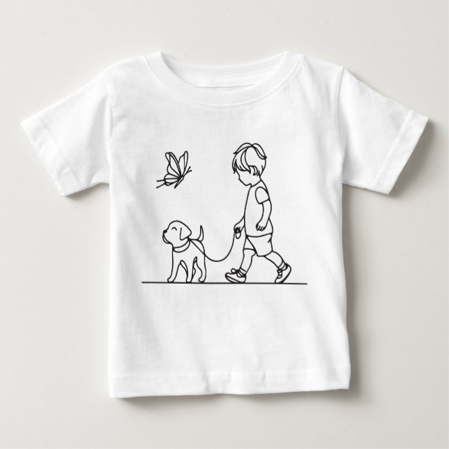 Boy walking his dog puppy baby T-Shirt (Front)