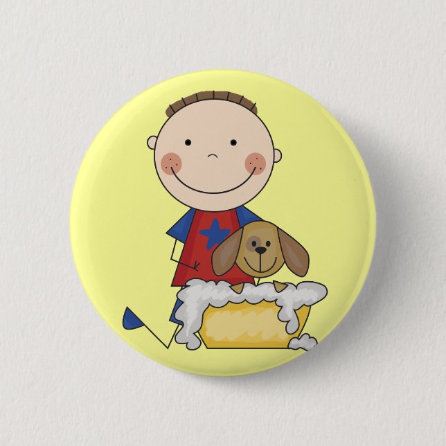 Boy Washing Dog Tshirts and Gifts 6 Cm Round Badge (Front)