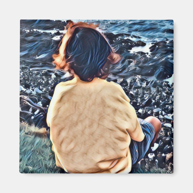 Boy Watching Sunset Magnet (Front)