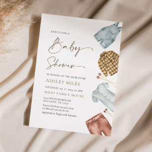 Boy Watercolor Clothes Baby Shower Invitation