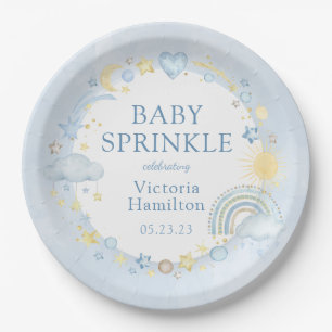 Boy Watercolor Rainbow Baby Sprinkle Paper Plate