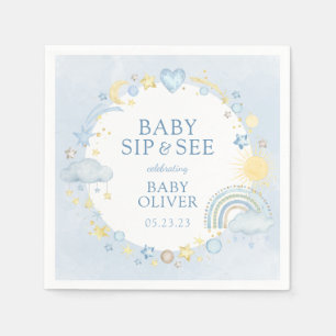 Boy Watercolor Rainbow Sip And See Napkin