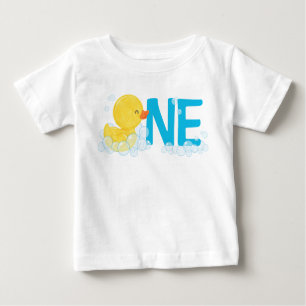 Boy Watercolor Rubber Duck ONE + Name on Back Baby T-Shirt