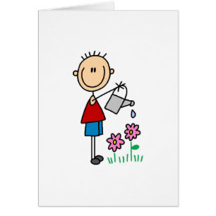 Boy Watering Flowers Card