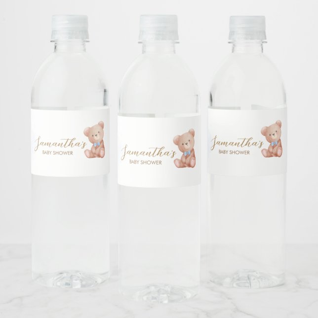 Boy We Can Bearly Wait Baby Shower Water Bottle Label (Bottles)