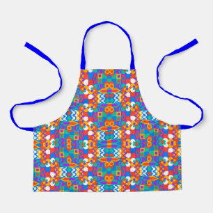 Boy wearing a colourful apron featuring a vibrant 
