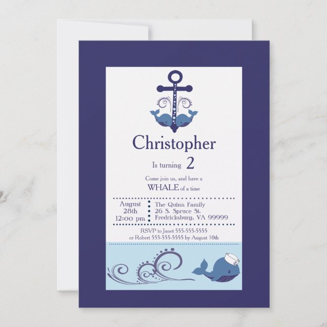 Boy Whale/Anchor Birthday Invitation (Front)