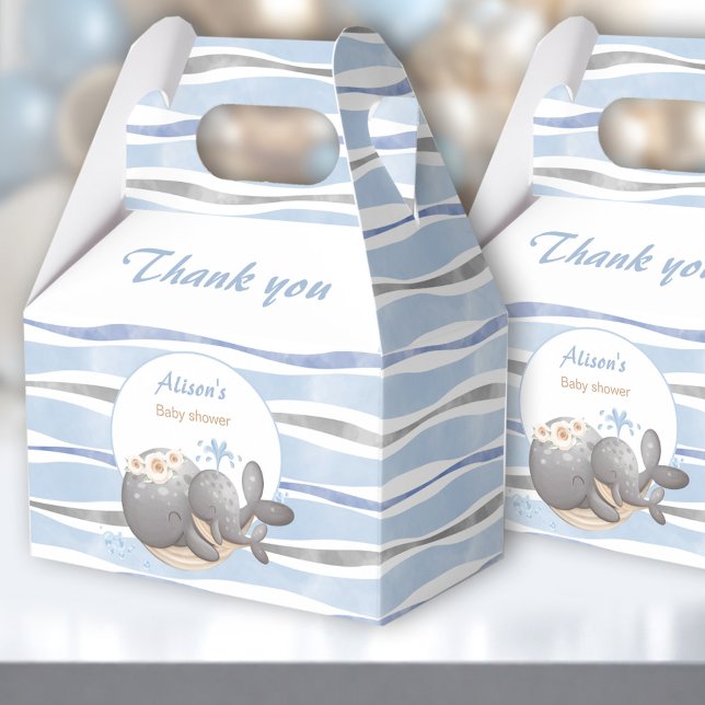Boy Whale Blue Summer Beach Boy Baby Shower Favour Box (Boy Whale Blue Summer Beach Boy Baby Shower Favor Boxes)