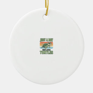 Boy Who Loves Turtles Vintage Engraving Design_1 Ceramic Ornament