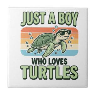 Boy Who Loves Turtles Vintage Engraving Design_1 Ceramic Tile