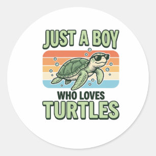 Boy Who Loves Turtles Vintage Engraving Design_1 Classic Round Sticker