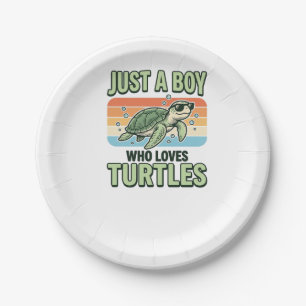 Boy Who Loves Turtles Vintage Engraving Design_1 Paper Plate