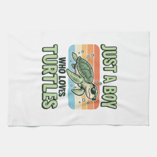 Boy Who Loves Turtles Vintage Engraving Design_1 Tea Towel