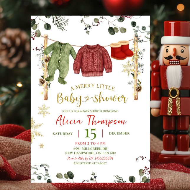 Boy Winter Clothes Merry Little Baby Shower Invitation (Creator Uploaded)