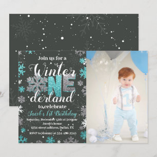Boy Winter Onederland Birthday Invitation Photo
