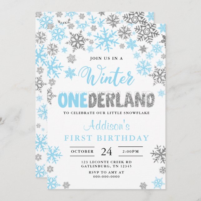Boy Winter Onederland First Birthday Invitation (Front/Back)