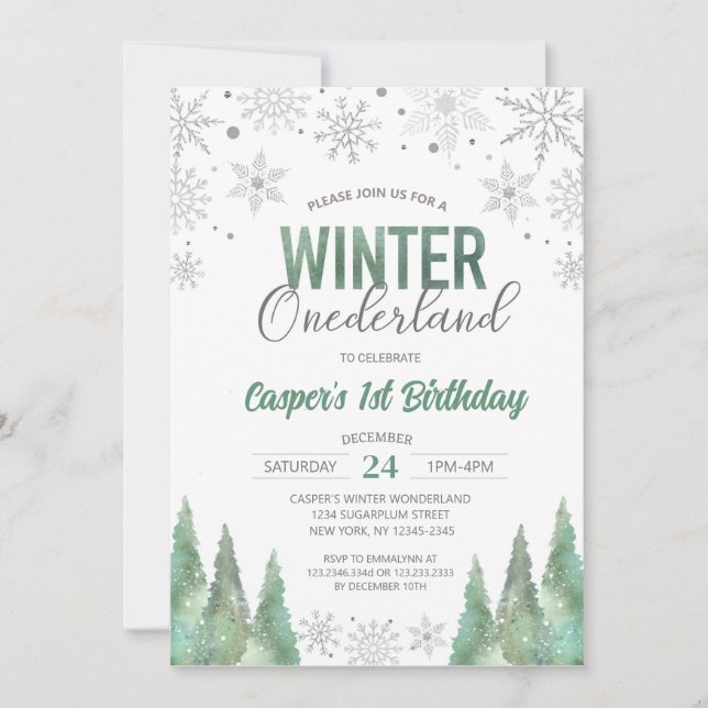 Boy Winter Onederland Snowflakes First Birthday Invitation (Front)