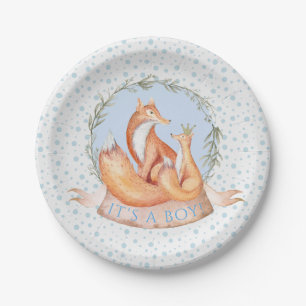 Boy Winter Woodland Fox Baby Shower Paper Plates