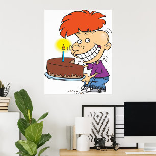 Boy With A Birthday Cake Poster
