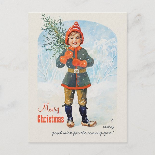 Boy with a Christmas tree CC0935 Jenny Nyström Holiday Postcard (Front)