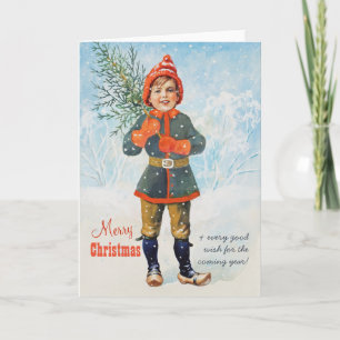 Boy with a Christmas tree Jenny Nyström CC0937 Holiday Card