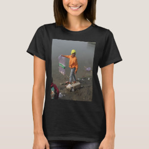 boy with a fishing rod is fishing and worms T-Shirt