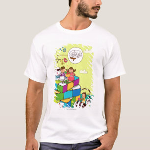 Boy with a girl sitting on a Rubik's cube puzzle T-Shirt