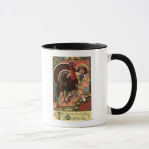 Boy with Arm around a Turkey Mug