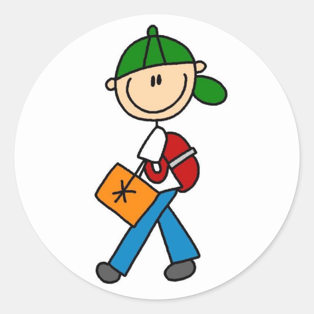 Boy With Backpack Classic Round Sticker (Front)