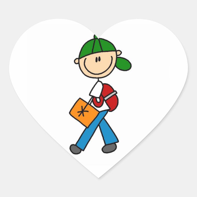 Boy With Backpack Heart Sticker (Front)