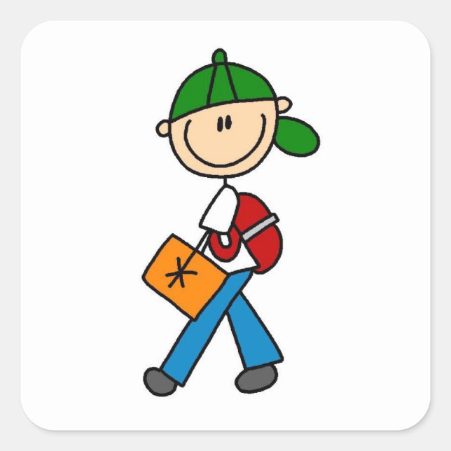 Boy With Backpack Square Sticker (Front)