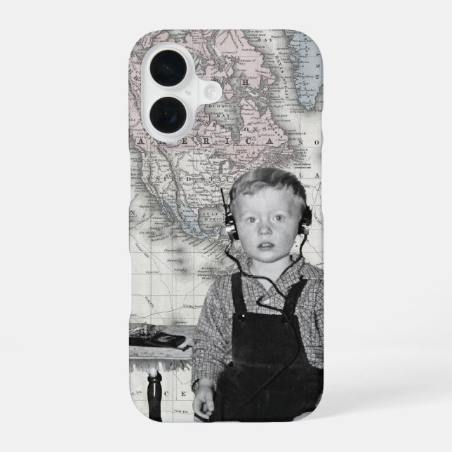 Boy With Crystal Radio Set Map iPhone 16 Case (Back)