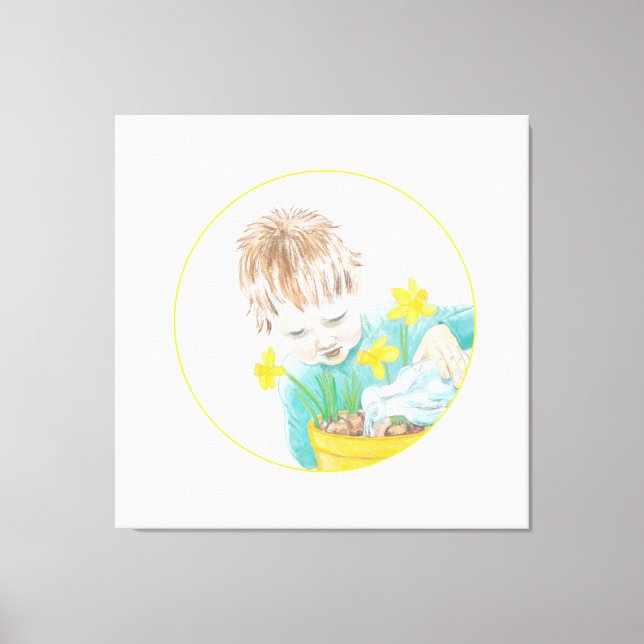 Boy With Daffodils  Canvas Print (Front)