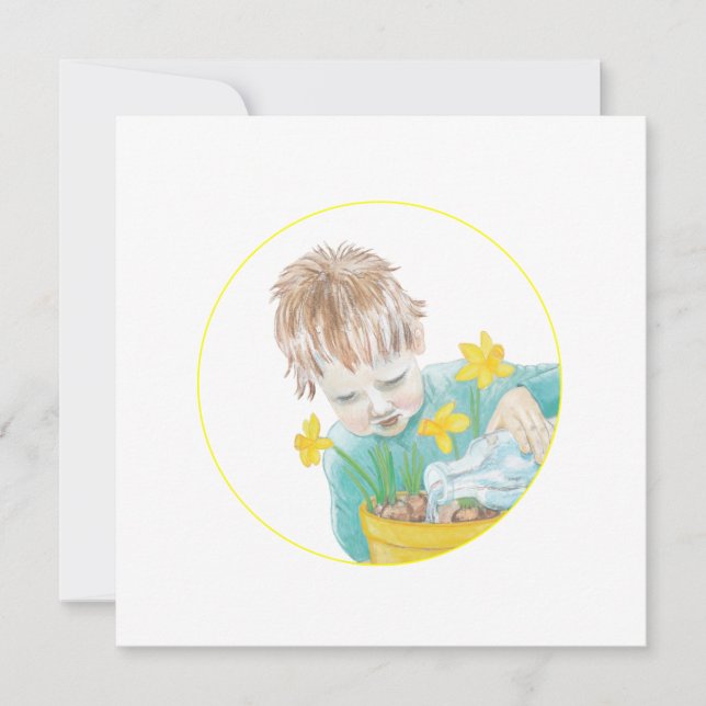 Boy With Daffodils  Card (Front)