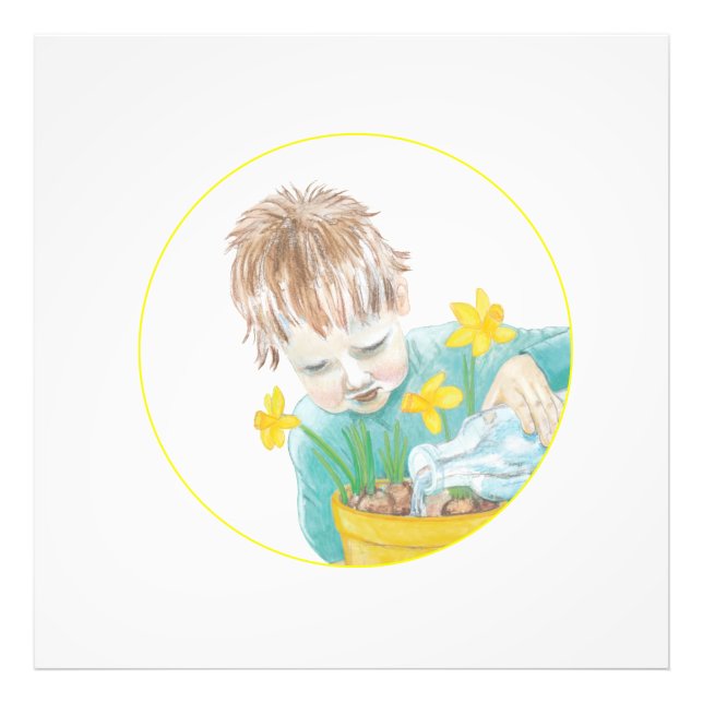 Boy With Daffodils   Photo Print (Front)