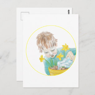 Boy With Daffodils  Postcard