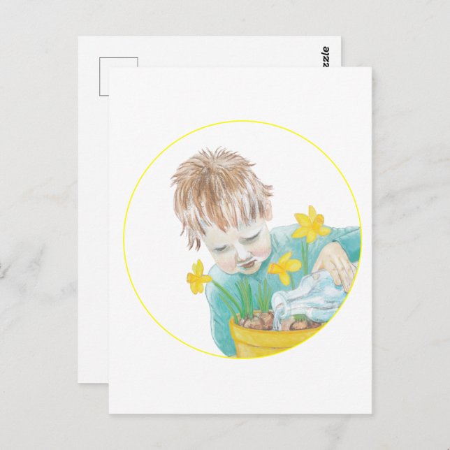 Boy With Daffodils  Postcard (Front/Back)