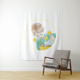 Boy With Daffodils  Tapestry