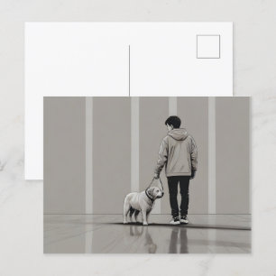 Boy with dog art postcard