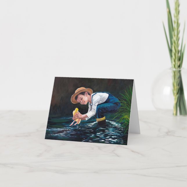 Boy with Duckling Art Note Card (Front)