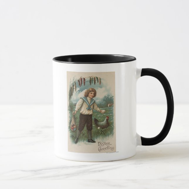 Boy with Easter Egg Basket Holding Egg Mug (Right)