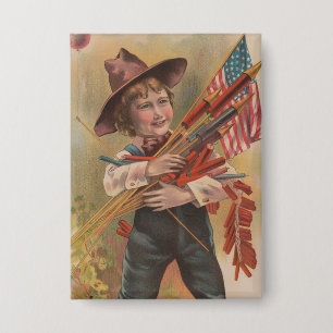 Boy with Fireworks, American Flag, Patriotic Print