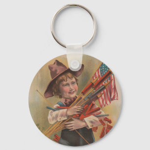 Boy with Fireworks, American Flag, Patriotic Print Key Ring