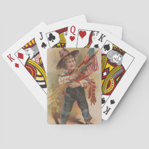 Boy with Fireworks, American Flag, Patriotic Print Playing Cards