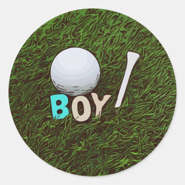 Boy with golf ball and tee on grass Sticker (Front)
