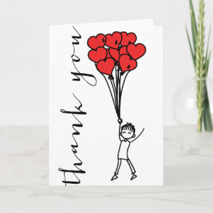Boy with Heart Balloons Doodles Thank You Card