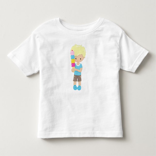 Boy With Ice Cream, Blonde Hair, Ice Cream Cone Toddler T-Shirt (Front)