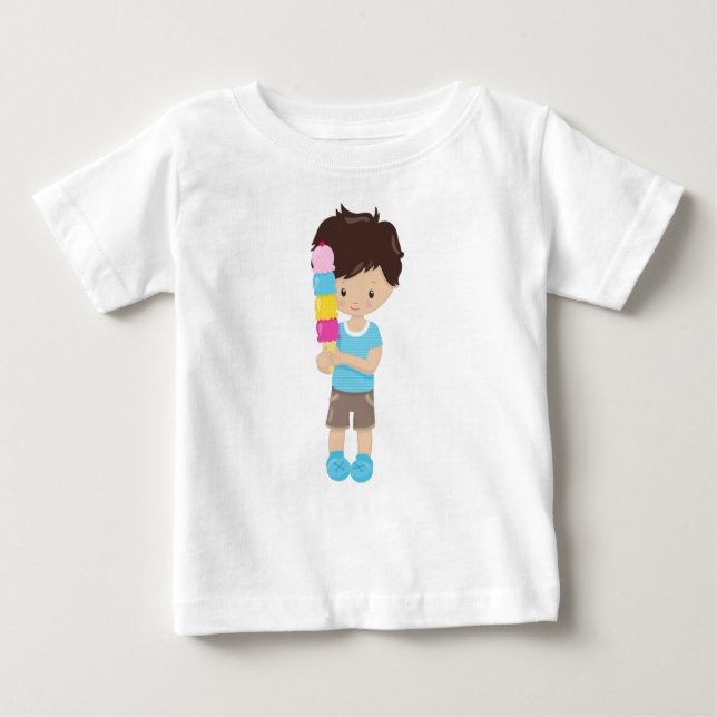 Boy With Ice Cream, Brown Hair, Ice Cream Cone Baby T-Shirt (Front)